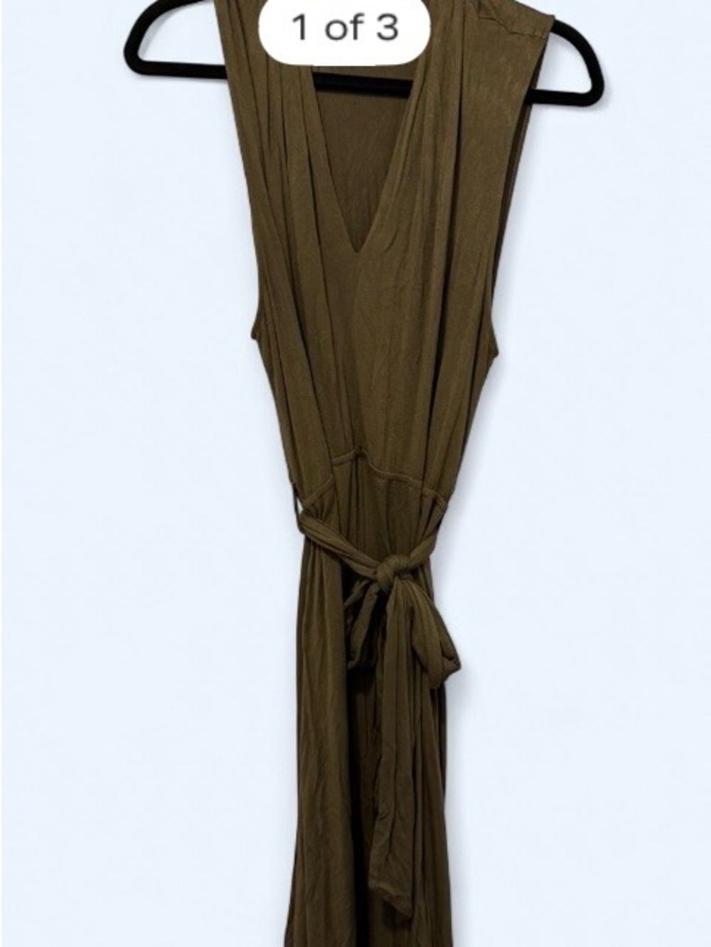 Calvin Klein Olive Green Sleeveless V-Neck Wrap Dress